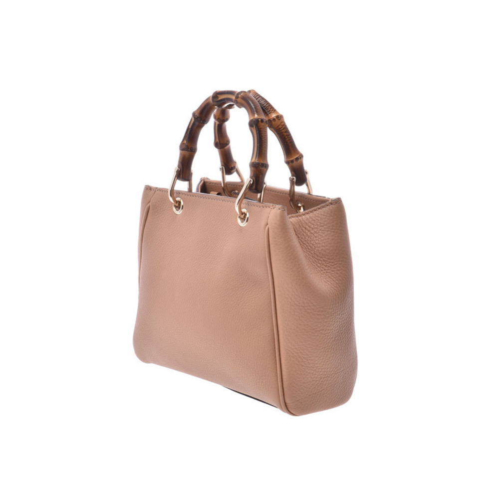 Gucci Leather Bamboo Handbag Beige Top Tan 2way Handle Strap